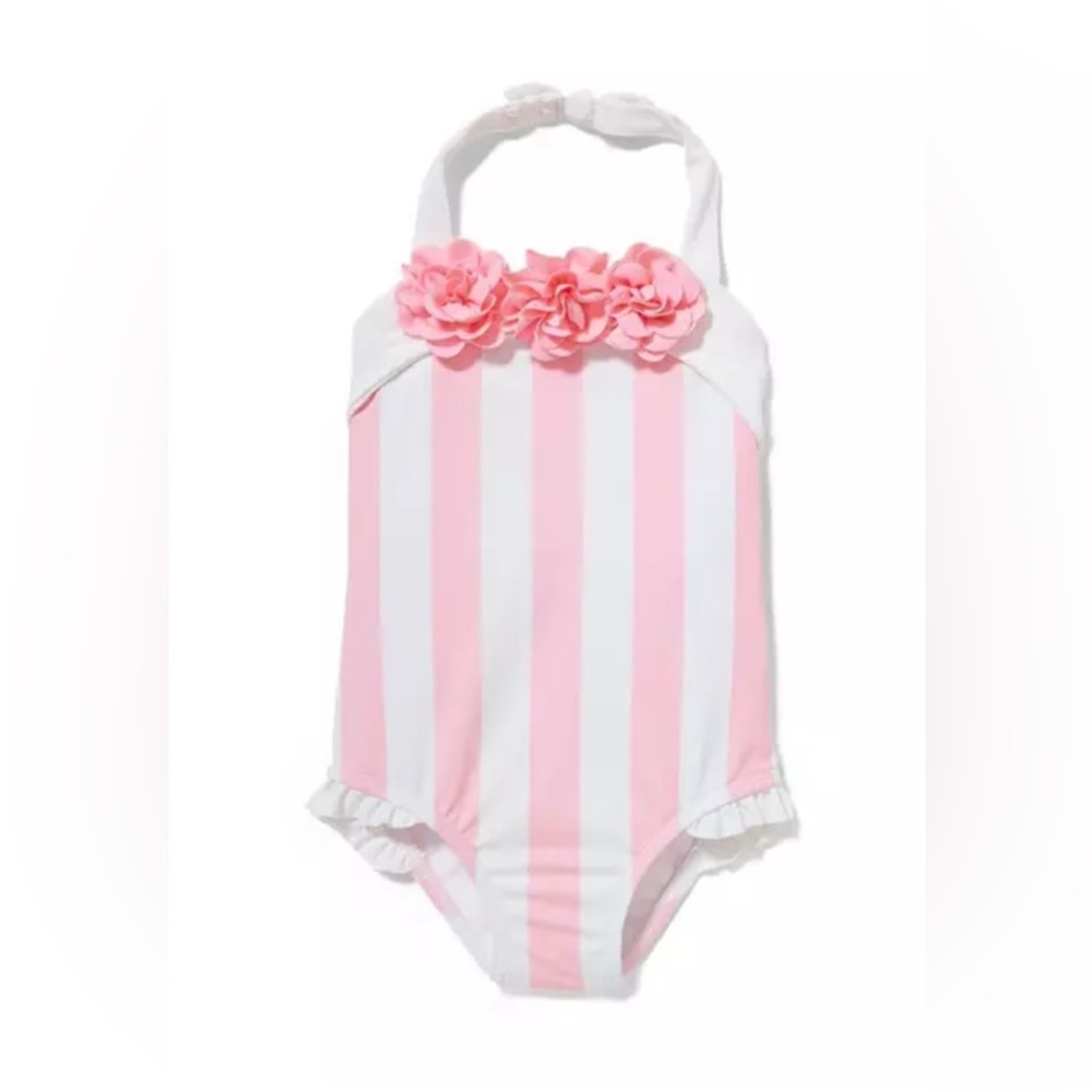 Janie and Jack Pink and White Ruffled Swimsuit
